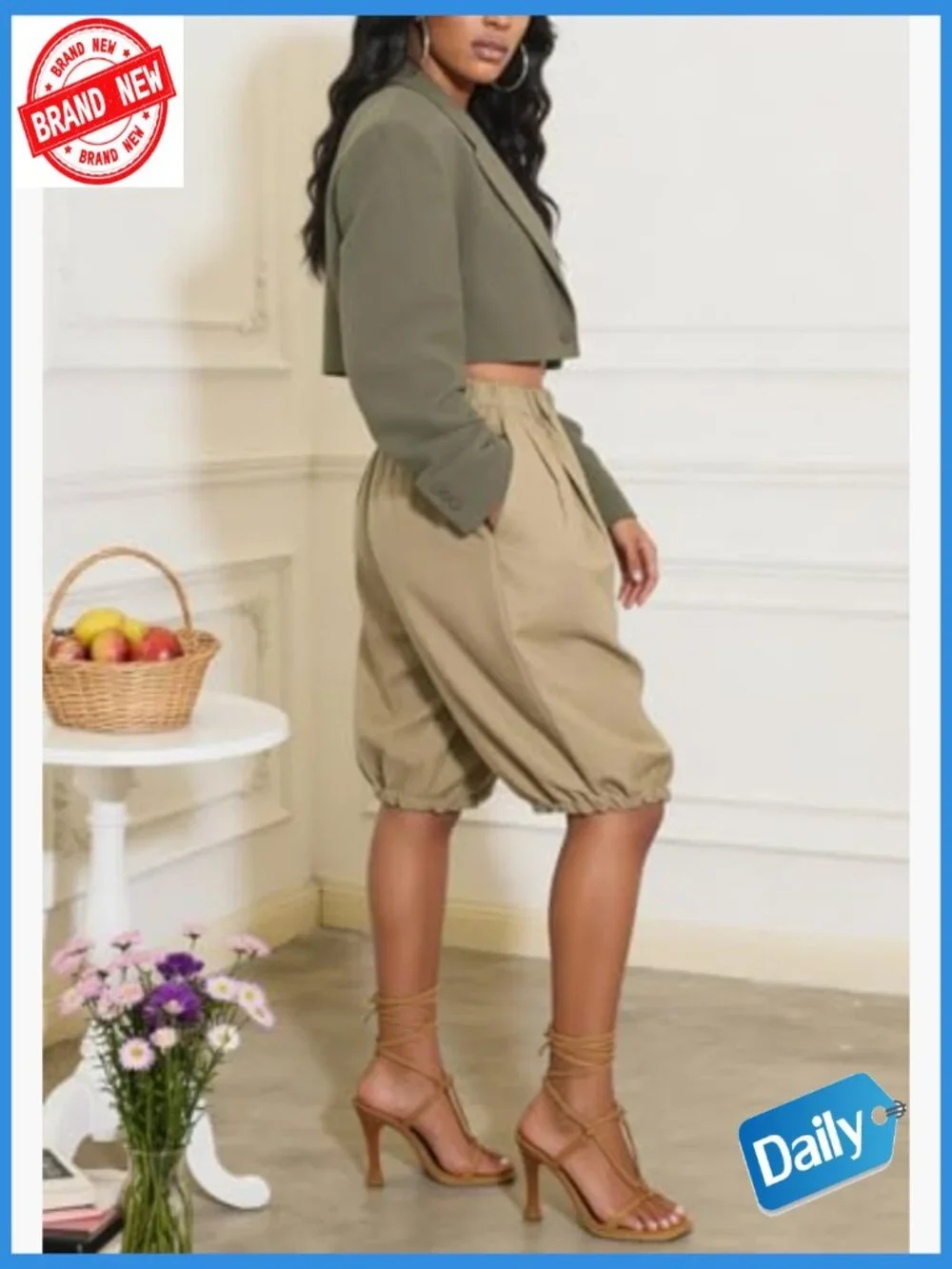 Women's Wide Leg Bloomer Shorts Baggy High Waisted Bermuda Lantern Balloon